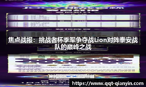 焦点战报：挑战者杯季军争夺战Lion对阵泰安战队的巅峰之战
